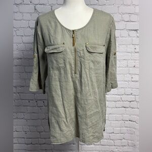 Ellen Tracy Sage Green Zip Blouse Size L